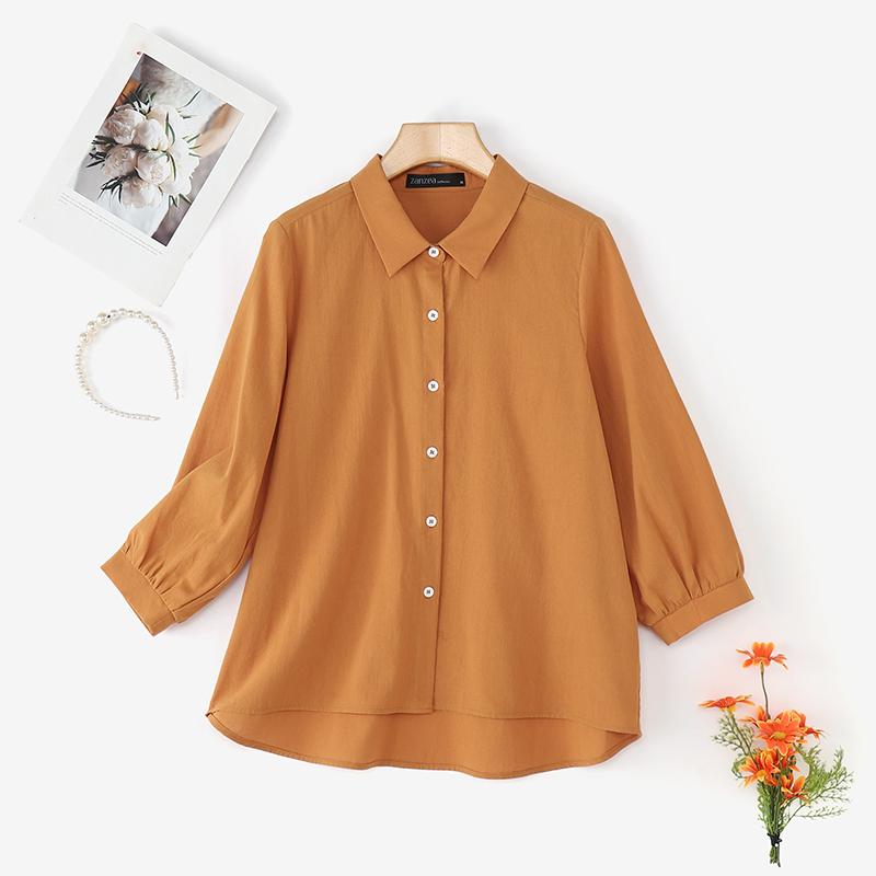 

ZANZEA Женская свободная повседневная блузка с отложным воротником и длинным рукавом 4XL оранжевый