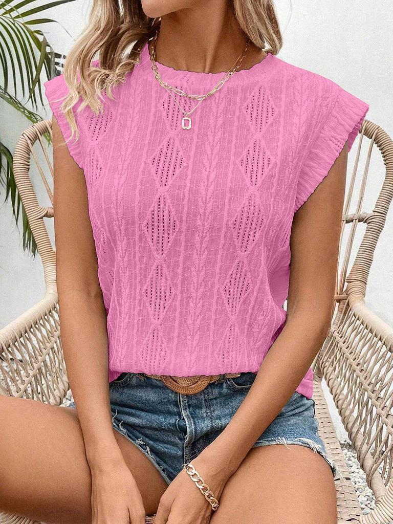 2025 European Women's Jacquard Round Neck Short Sleeve Loose Vest T-Shirt