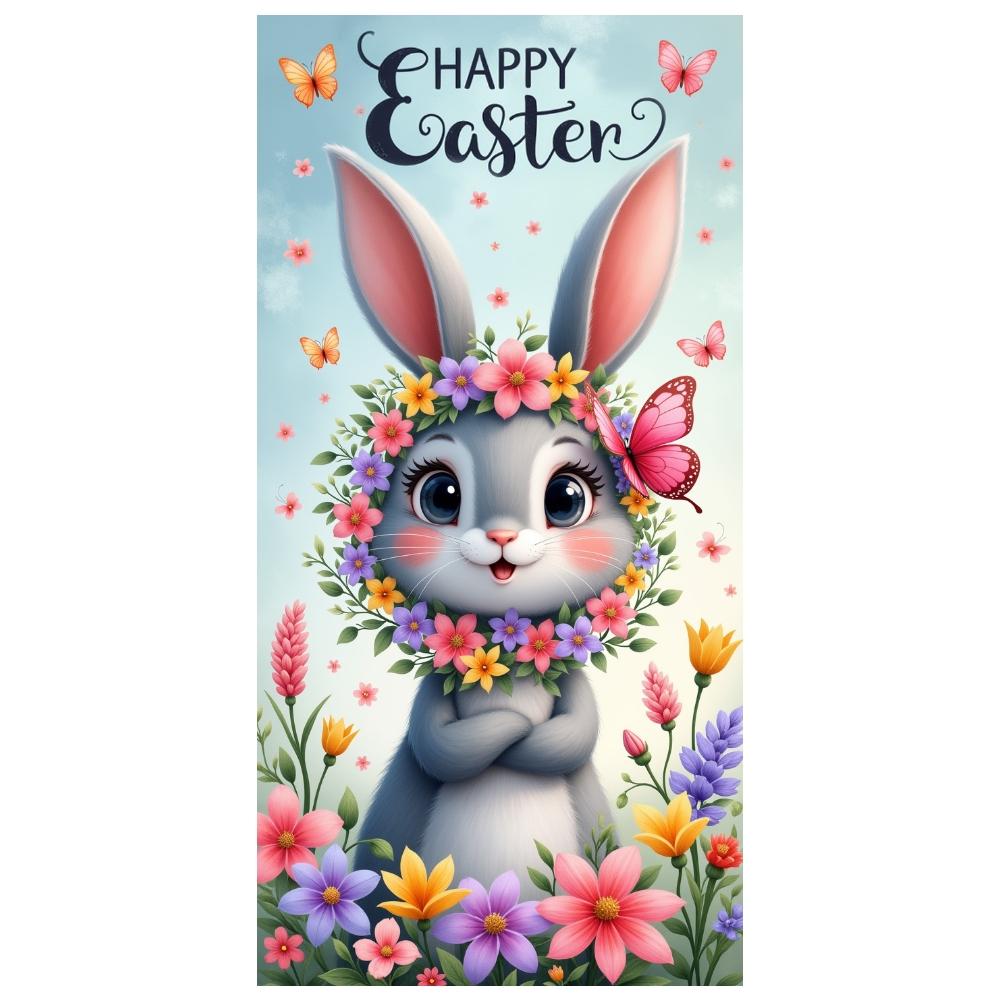 Floral Banner Cute Rabbit Easter Display Happy Easter Banner Butterfly Accent Rabbit Backdrop For Church Event Indoor Decoration