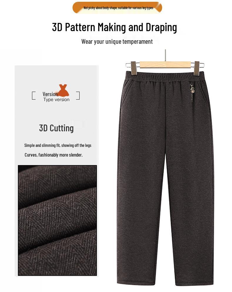 Women's Warm Plush-Lined High-Waisted Winter Pants - Casual, Loose Fit for Middle-Aged & Elderly