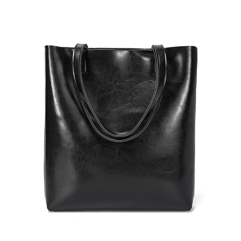 Ladies Cow Genuine Leather Shoulder Bags Women Cowhide Retro Fashi Handbags Female Large Vintage Office Tote Bags For Ladies