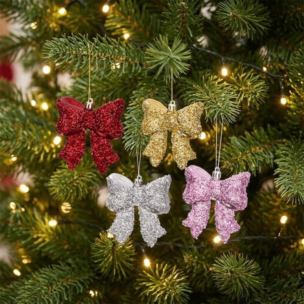 Glitter Sequin Christmas Bow Hanging Ornament Sparkling Decorative Christmas Tree Bow Pendant Electroplated Shiny Bow Pendant
