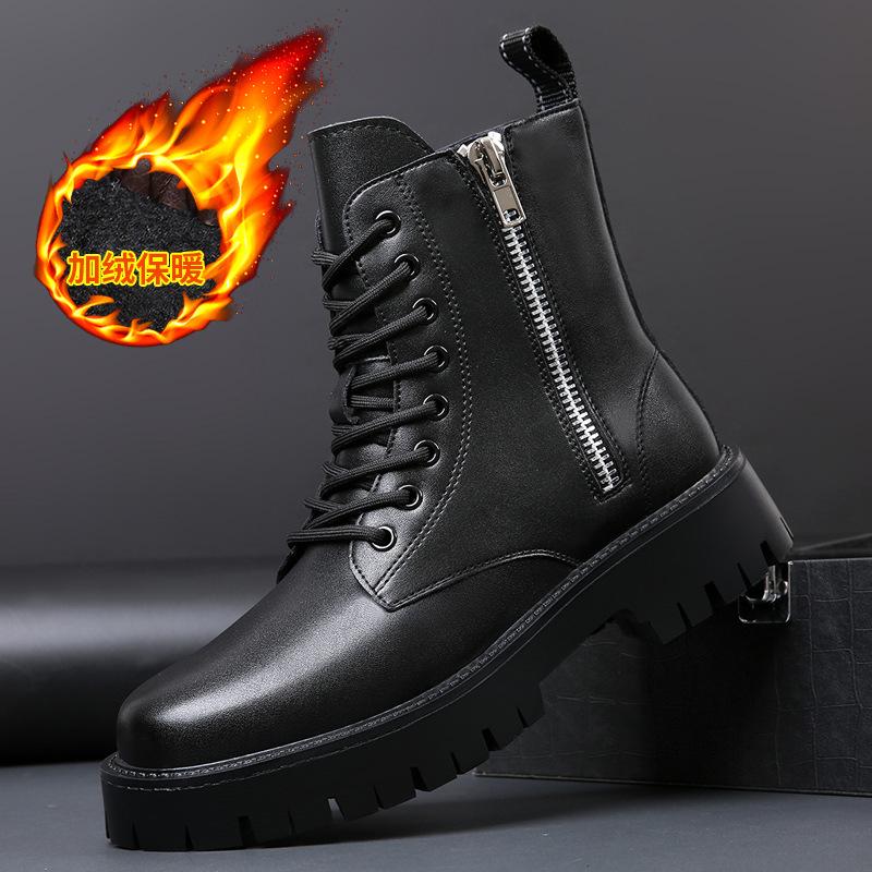 

Высокие ботинки Martin, мужские зимние бархатные термоботинки большого размера из хлопка, мужские британские ботинки с металлической двойной молнией 45