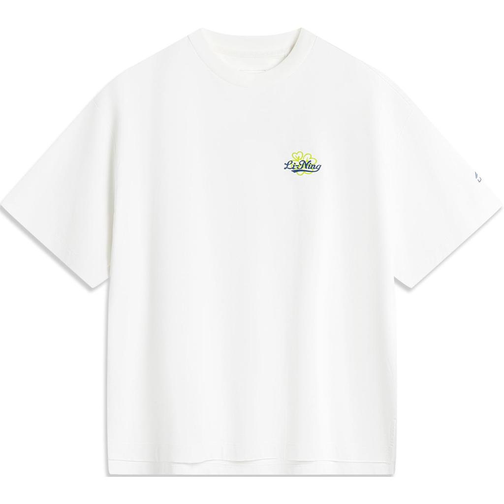 Li-Ning Sports Lifestyle Series Sweat-Absorbing Comfortable Loose Round Neck Short Sleeve T-Shirt Women T-Shirts Off-White AHSU522-1