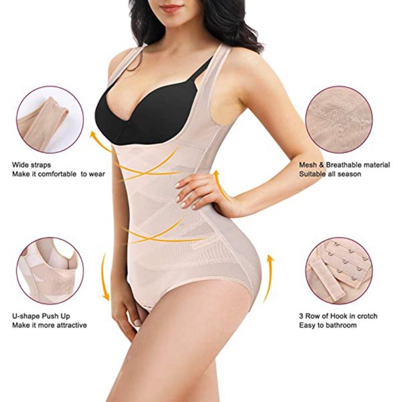 Womens Thin Breathable Mesh One Piece Full Body Shapewear Tummy Control Butt Lift