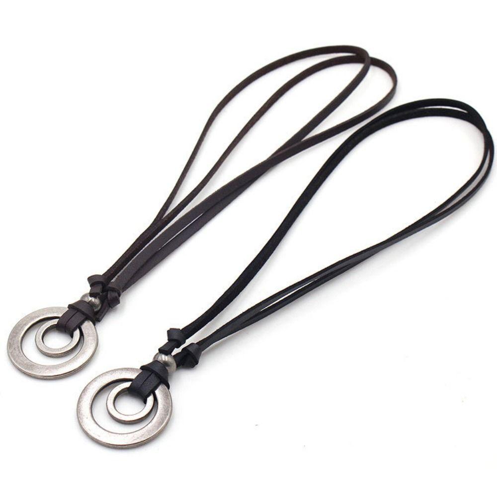 Geschenk Kaffee Schwarz Doppelkreis Halskette Herren Damen Anhänger Schmuck Verstellbare Lederschnur