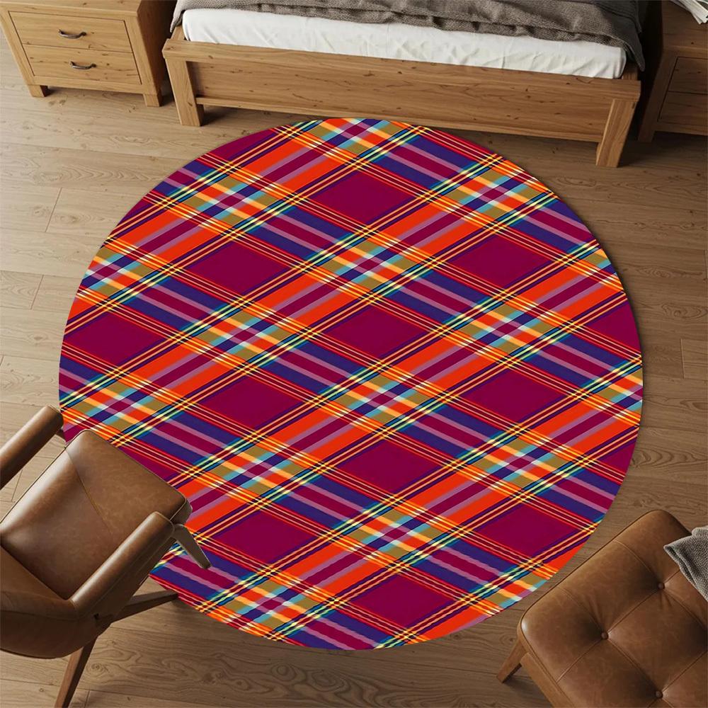 1pc plaid pattern Round Chair mat Area Rug - Non-Slip, Floor Mat for Office, Bedroom, and Indoor Decor -1002160