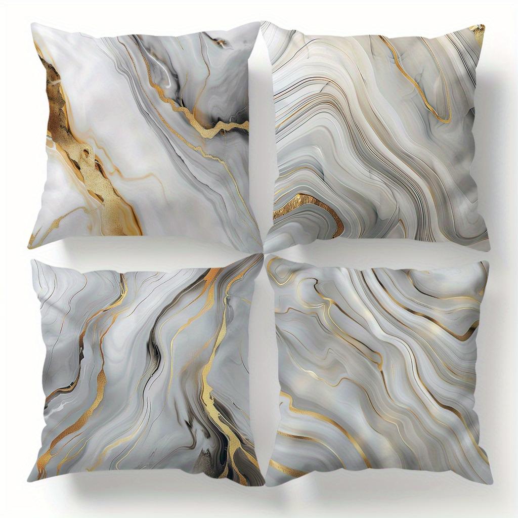 Gray Gold Marble Texture Pillowcase Soft Peach Skin Cushion Cover Single Side Print For Sofa Living Room Bedroom Home Decor