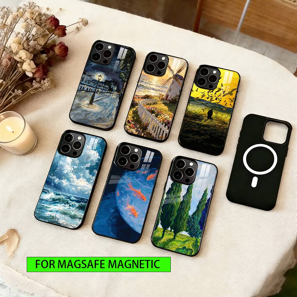Oil Painting Phone Case For iPhone17,16,15,14,13,12,11 Plus,Pro Magnetic with Magsafe Wireless Charging