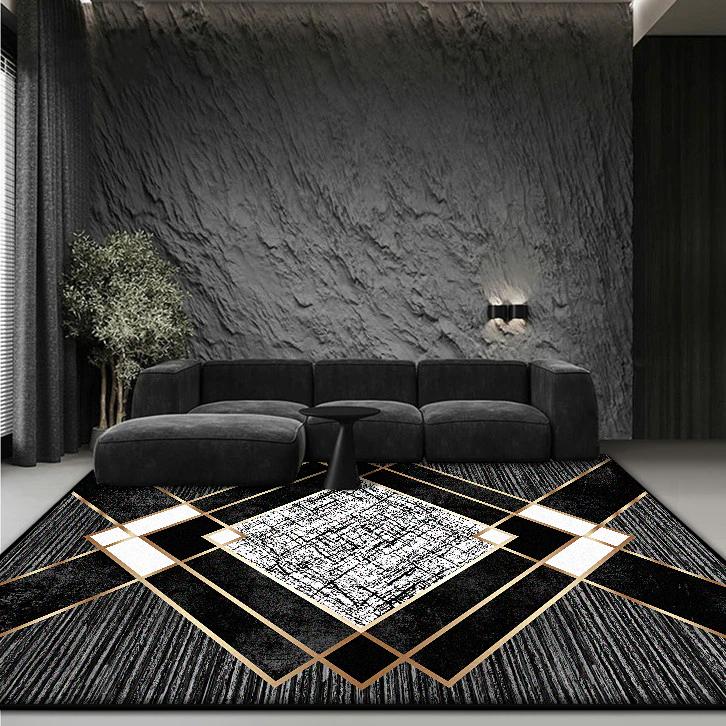 

Чорні Геометричні Великі Килими для Вітальні Сучасний Декор Спальні Біля Ліжка Легко Чистяться Килимки для Офісних Кавових Столиків Протиковзкі 60x90cm