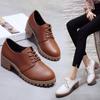 Round Toe Leather Square Heel Lace-Up Mary Janes Platform Pumps Women Shoes  Summer Shoes Woman British Wind Student Shoes