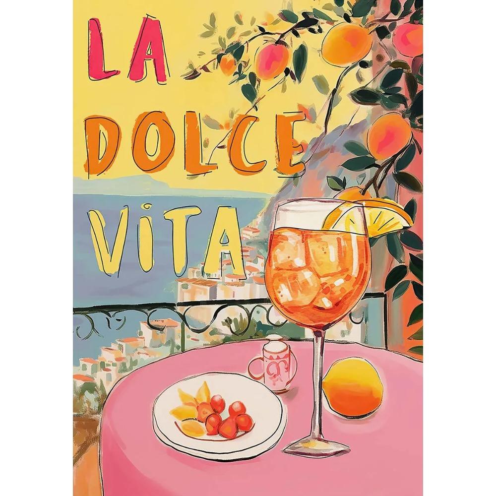 La Dolce Vita Lemon Posters and Prints Retro Spritz Canvas Painting Santorini Italy Travel Wall Art Poster Living Room Decor
