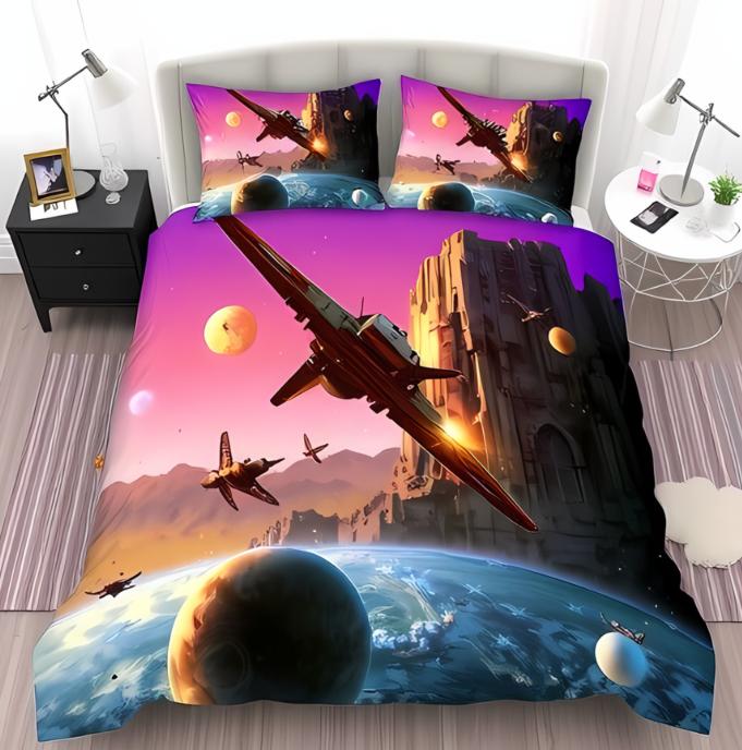 

Sci-Fi Illustration Duvet Cover Sets For Kids Teens Queen Size Quilt Covers Virtual Reality Futurism Bedspread Cover Room Decor EU Single(135x200cm)