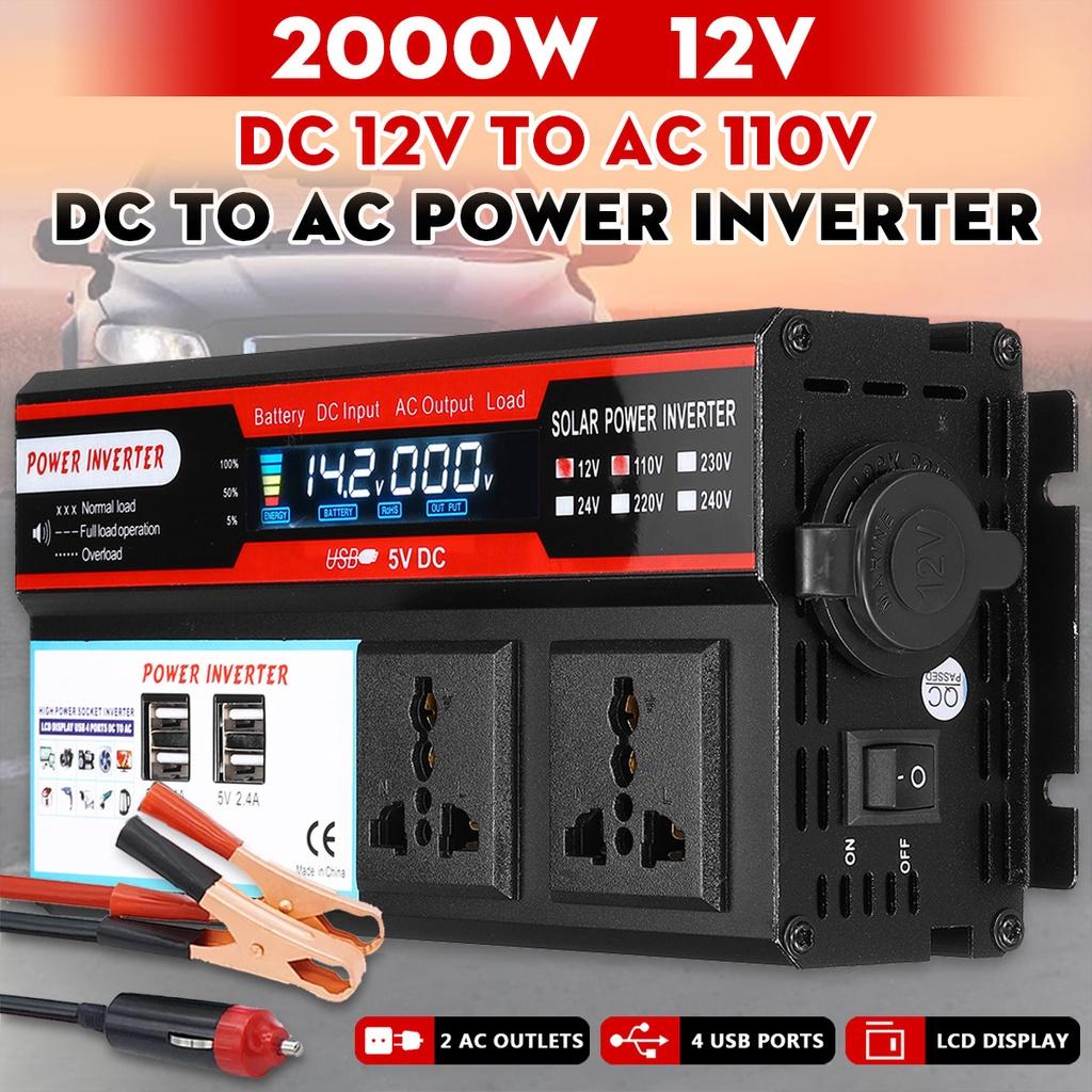 2000W DC 12/24V To AC 220V Voltage Transformer Car Adapter Charging Converter Inverters LCD Display Modified Sine Wave Solar Power Inverters
