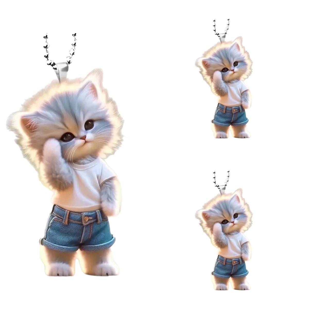 

Мультяшный кот подвесное украшение для дома комнатная рождественская елка зеркало заднего вида автомобиля 2D плоский акриловый котенок человек подвесное украшение животное кулон Cat 3pc