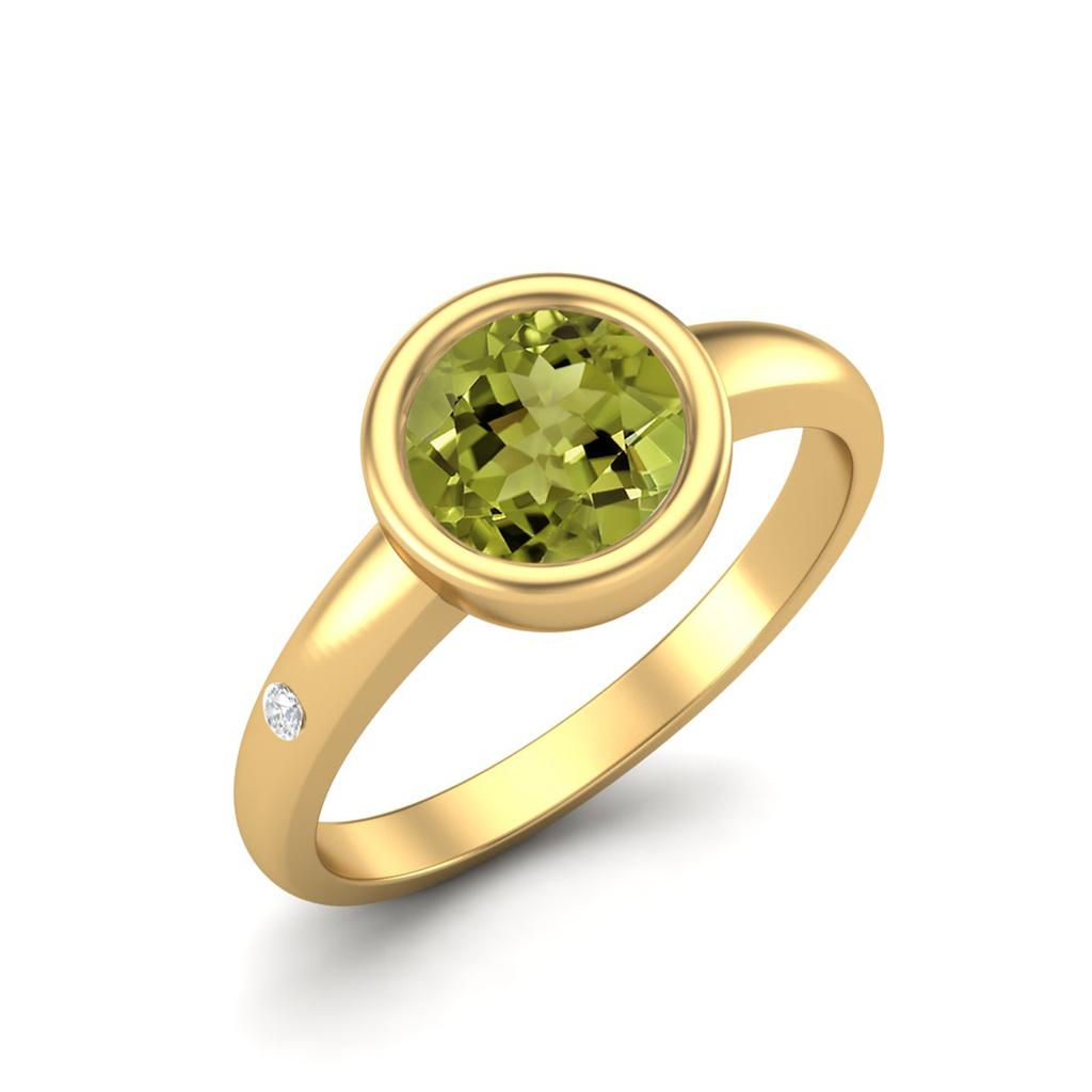 0.85 Ctw Round 925 Sterling Silver Gold Vermeil Peridot Solitaire Women Wedding Ring