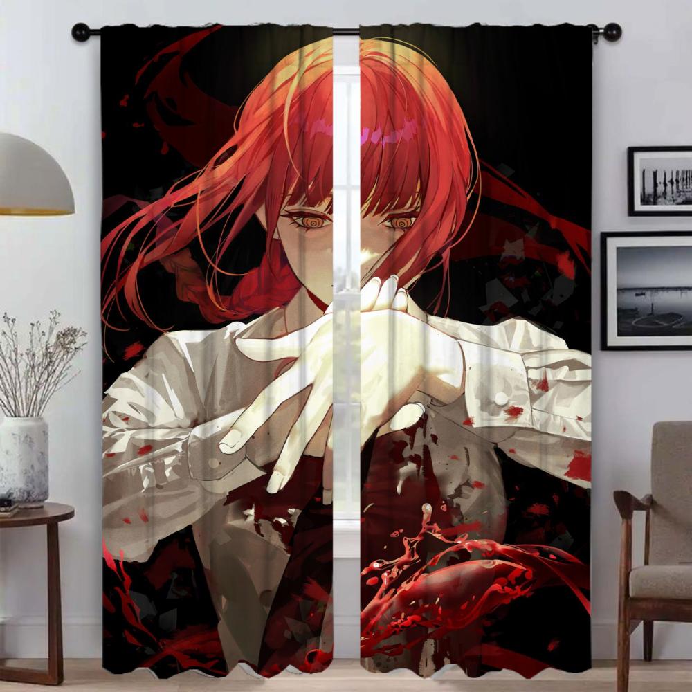 Shades Chainsaw Girl Blackout Curtains for Living Room Curtain Halloween Decoration Home Interior Curtains 2 Pieces Partition