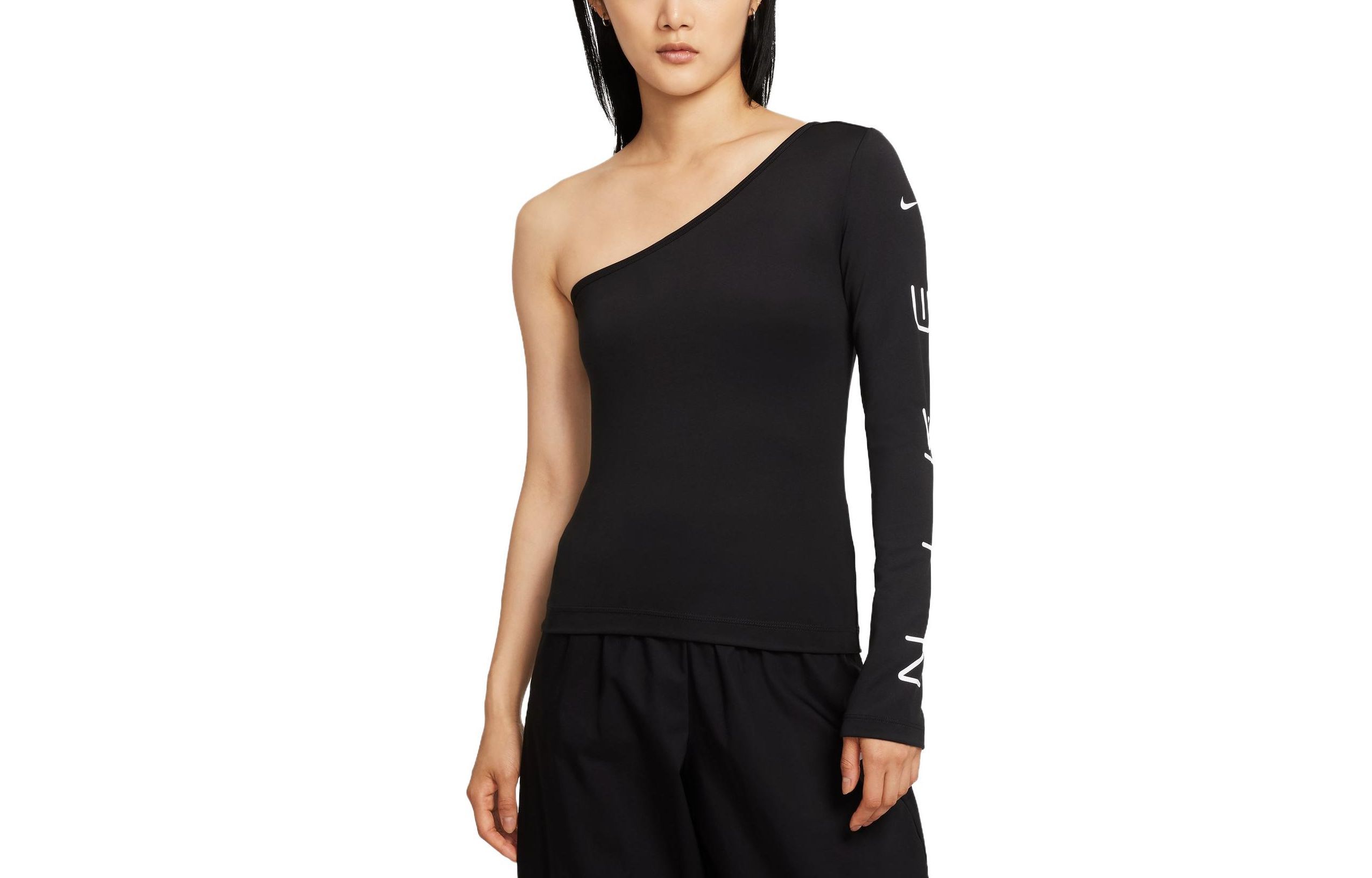 Nike Sportswear T Shirts Women s Black/White Asymmetrical Collar Moderate Other CZ8189-010 S