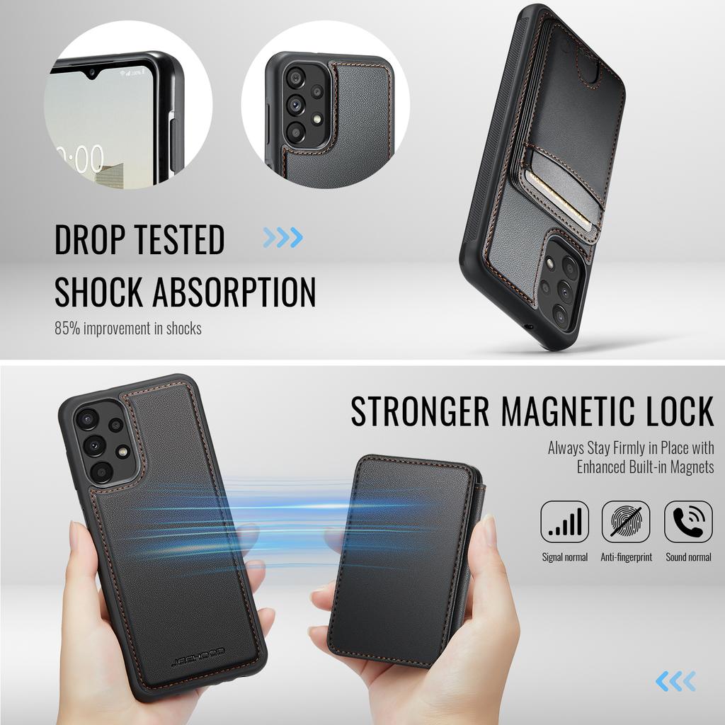 For Samsung Galaxy A13 4G/Galaxy A13 5G Magnetic Case JEEHOOD J10 Leather Back Phone Cover with Detachable Card Holder Kickstand