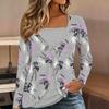 Tops for Women  Floral Print Long Sleeve Fake Two‑Piece Top Fall Casual Slim Pullover Women's Long Sleeve Top