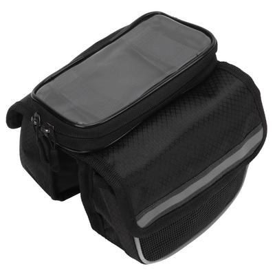 Bike Frame Bag 600D Nylon Fabric Sensitive TPU Film Reflective Tapes Dual Zipper Shock Resistant Bike Phone Bag