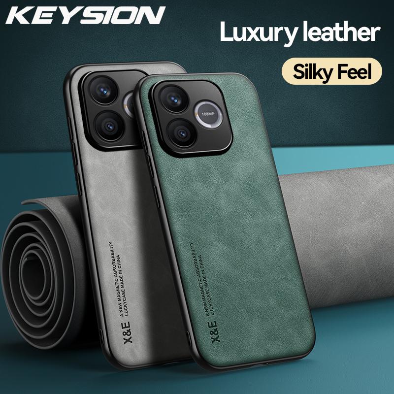 KEYSION Luxury Retro PU Leather Phone Case for HONOR 600 Lite 5G Silicone+PC Shockproof Phone Back Cover for Honor 500 Smart 5G