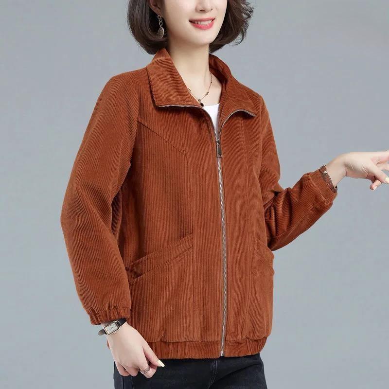 

Короткая куртка женская весна и осень большой размер свободная и тонкая блузка с длинными рукавами вельветовая одежда для мам среднего возраста 2XL сахар коричневый