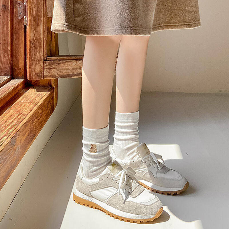 Bear embroidery women s socks 3-pack Cream Brown