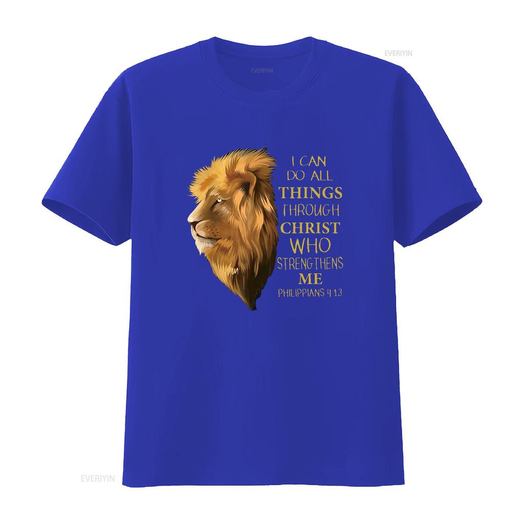 Philippians 4 13 Religious Lion Verses Funny Christian T Shirt Black Medium Vintage Washed Streetwear Breathable Slightly