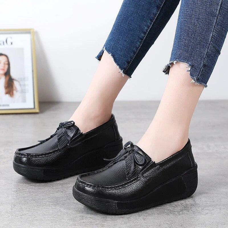 Женские мокасины на толстой подошве на платформе без застежек Повседневные элегантные — фото 12