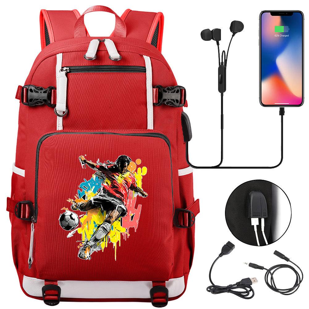 USB Headphone Backpack for Teens Students Boys Girls Leisure Travel Dual Shoulder Bags Soccer Hot Selling Waterproof Large Capacity