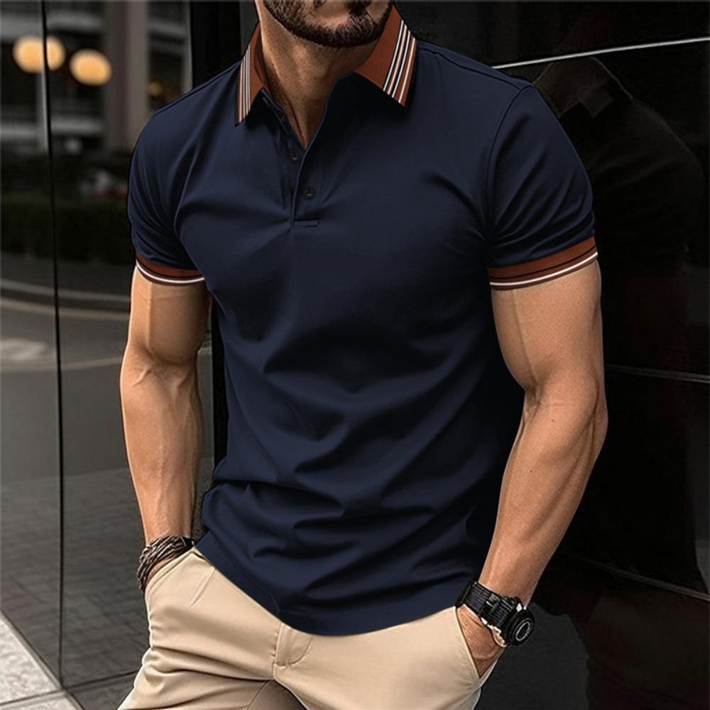 Men's Solid Color Short Sleeved Lapel Polo Shirt