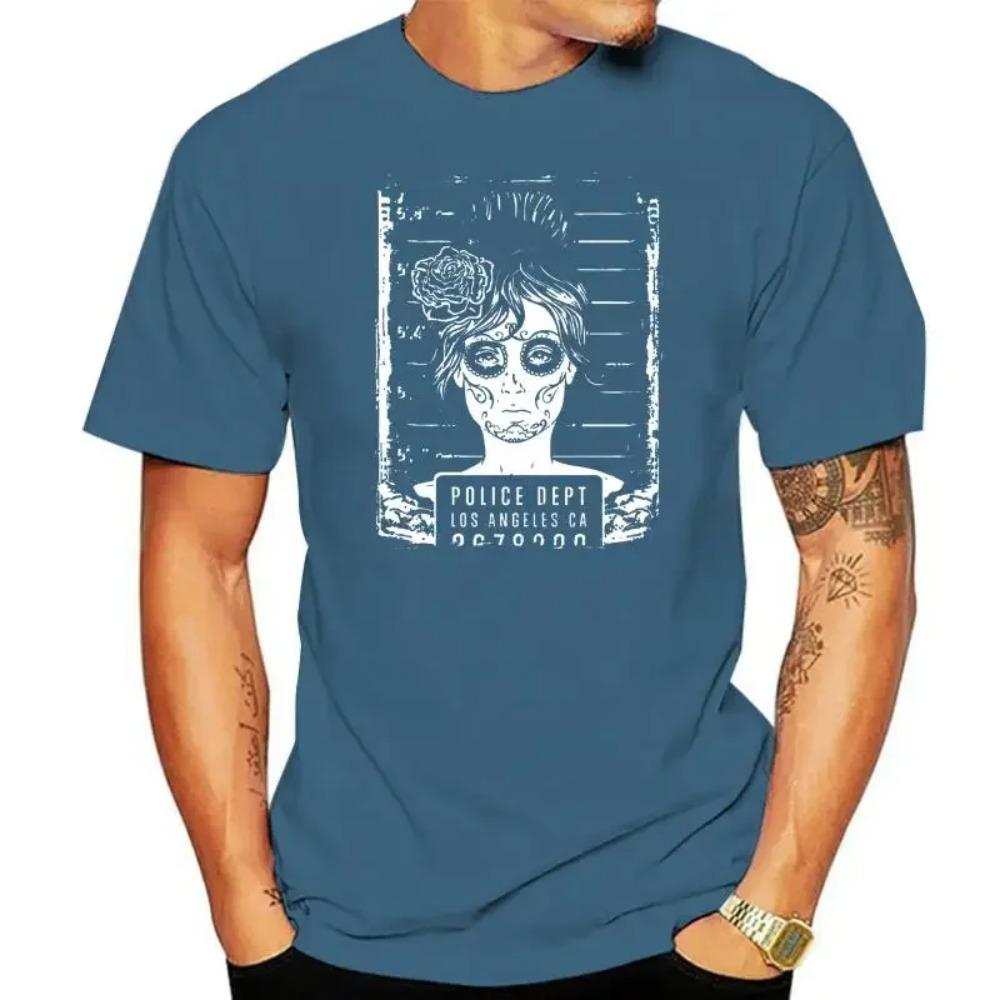 2022 New Mens  Busted Day of The Dead Mugshot Inspired Men's T-Shirt   Tee  Shirts