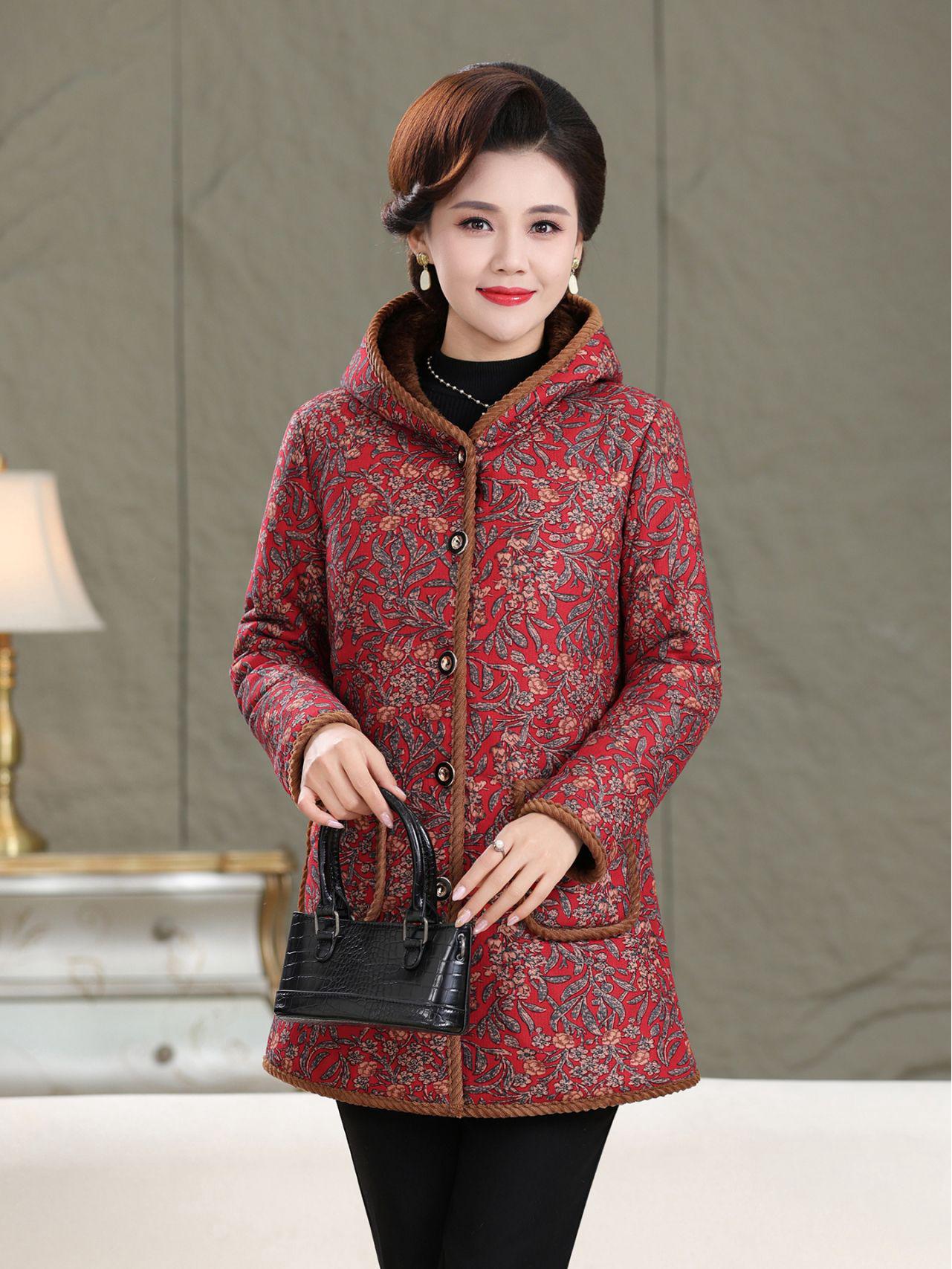 

Women s Mid-Length Winter Coat with Thick Velvet Lining for Middle-Aged and Elderly 3XL червоний