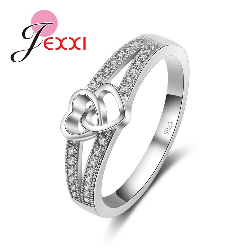 Double Heart Romantic Design Women Fashion Rings Wedding Engagement Jewelry 925 Sterling Silver Ring For Anniversary Gift 7