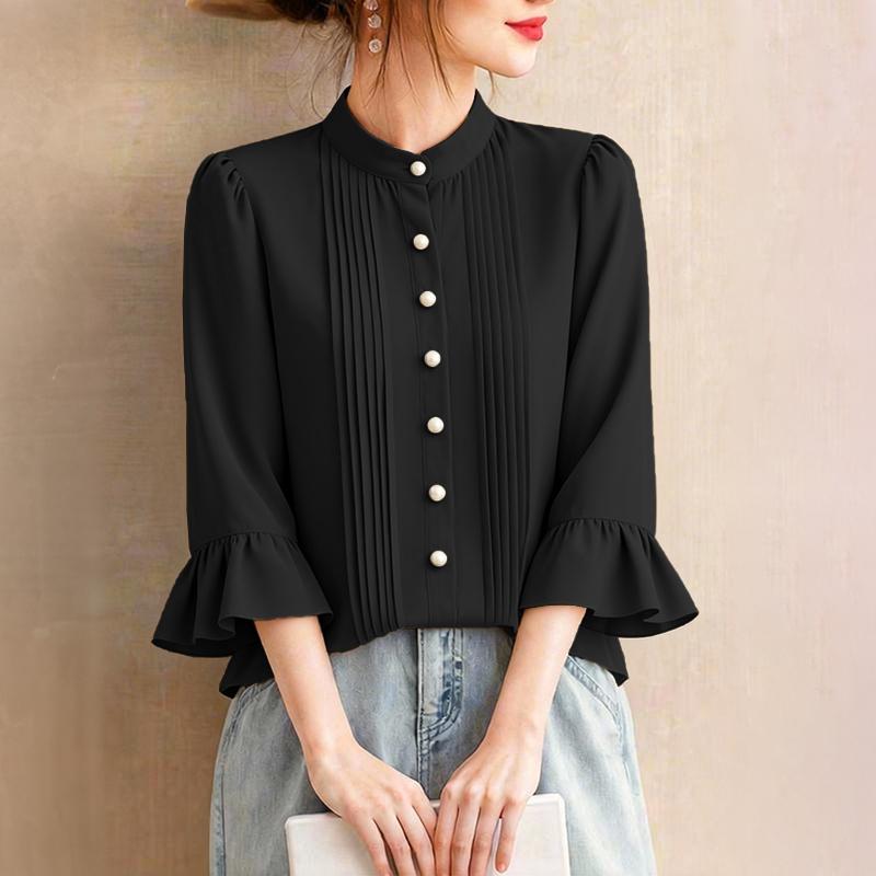 

ZANZEA Women Casual Round Neck Flare 3/4 Sleeve Loose Blouse 5XL чорний