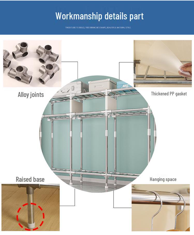 All-Steel Frame Thickened Cloth Wardrobe for Bedroom or Dormitory - Large Capacity Storage