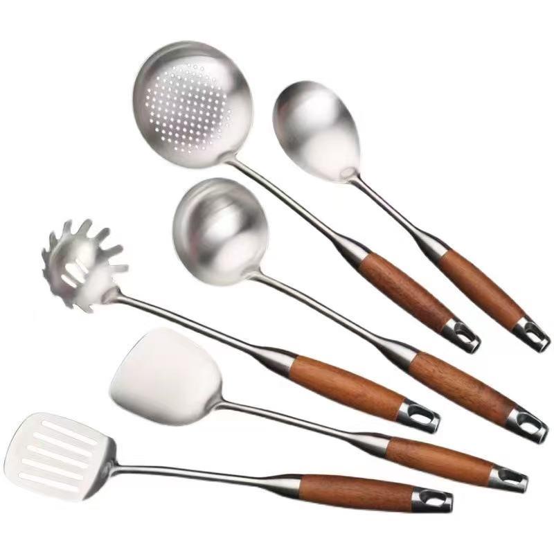 Rosewood Handled Thickened 304 Stainless Steel Wok Spatula and Ladle Set
