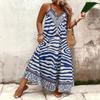 Women's Summer V-neck Bohemian Casual Seaside Vacation Printed Plus Size Sling Dress