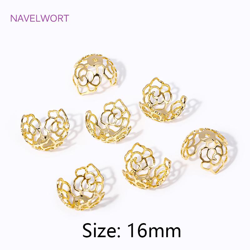 12/16MM 18K Gold Plated Brass Filigree Bead Cap Metal Large Beads Caps For Jewelry Making DIY Beading Accessories Wholesale