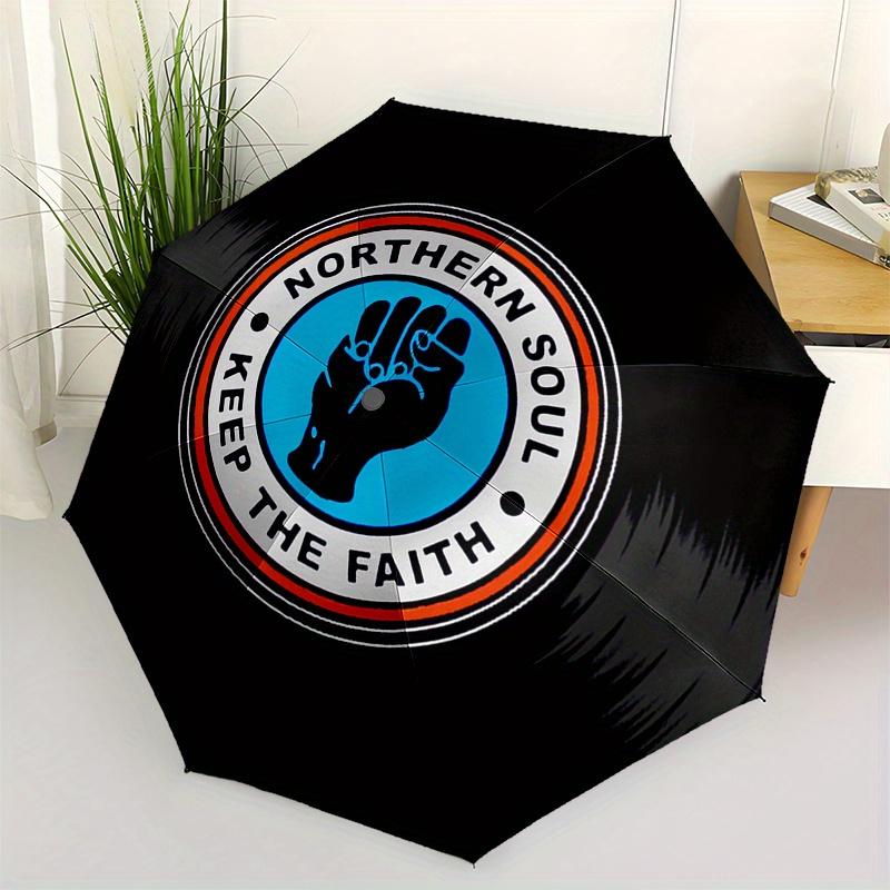 

Northern Soul, Faith themed, Eight ribbed, Self folding umbrella Is Suitable for Everyday Outdoor Use and Is An Ideal Gift for Friends and F