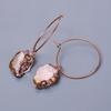 Rose Quartz Rough Stone Friendship Day Hoop Huggie Sisters Gift Earrings Copper V-9