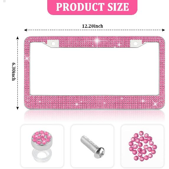 Bling Diamond License Plate Frame,Universal Stainless Steel License Plate Holder Fits U.S. Standard 2 Holes Model,Sparkle License Plate Frames Bling