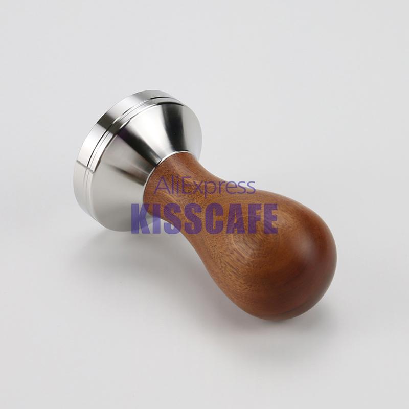 51MM 53MM 58MM Coffee Tamper Powder Hammer 304 Stainless Steel Base Solid Wood Red Handle For Coffee Accessories Barista Tool