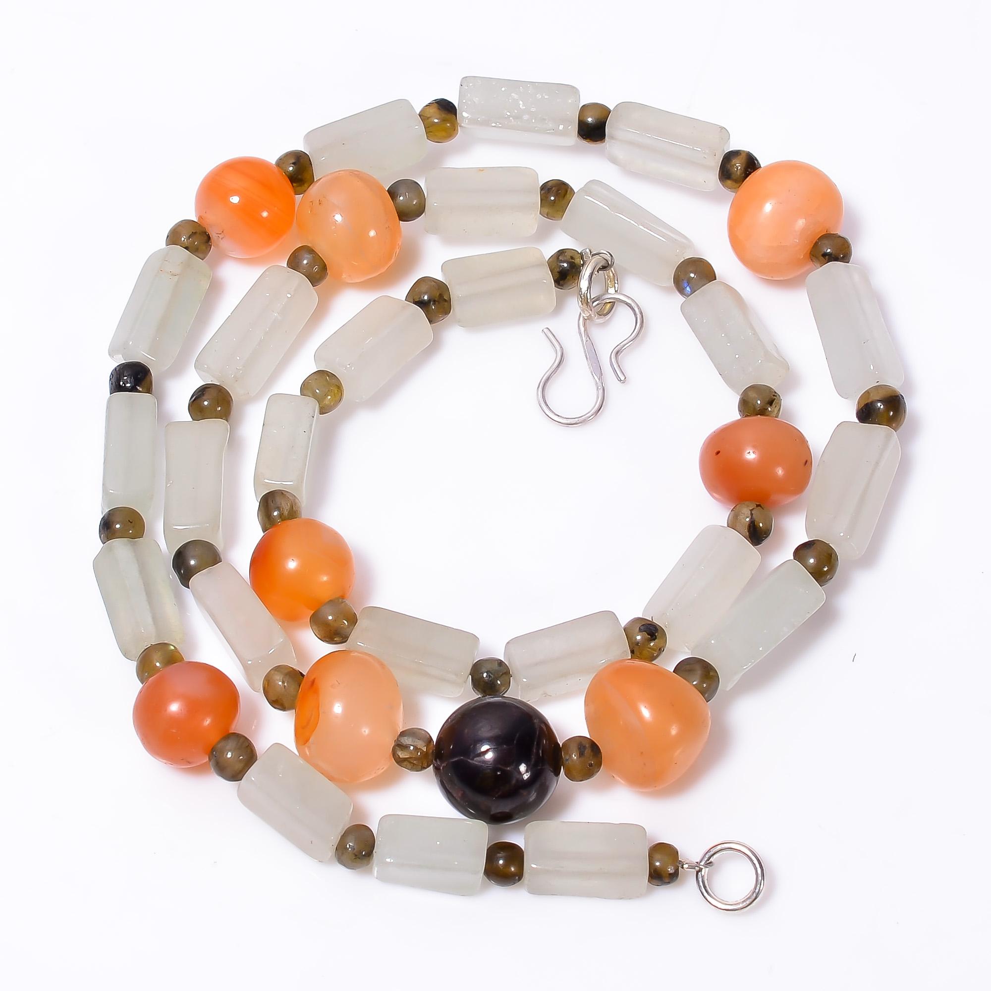 

Natural Carnelian Aventurine Mix Shape Gemstone Smooth Beads Necklace 3-11mm 18 UB-8614