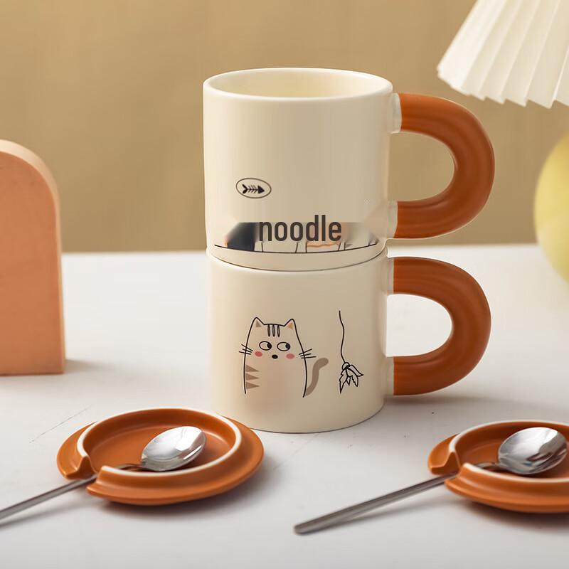 Cute Cartoon Cat Ceramic Mug with Lid and Spoon Gift Box