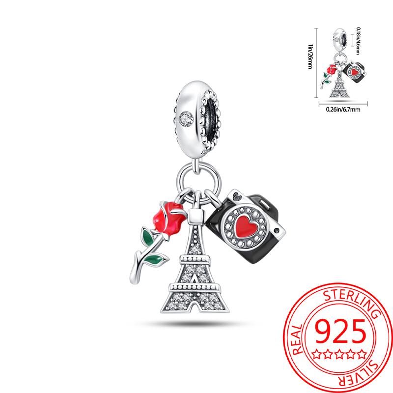 Miedziany Wieża Eiffla Samolot Podróżny Zawieszka Koraliki Pasują do Bransoletki Charm Oryginalnej Dla Kobiet Tworzenie Biżuterii