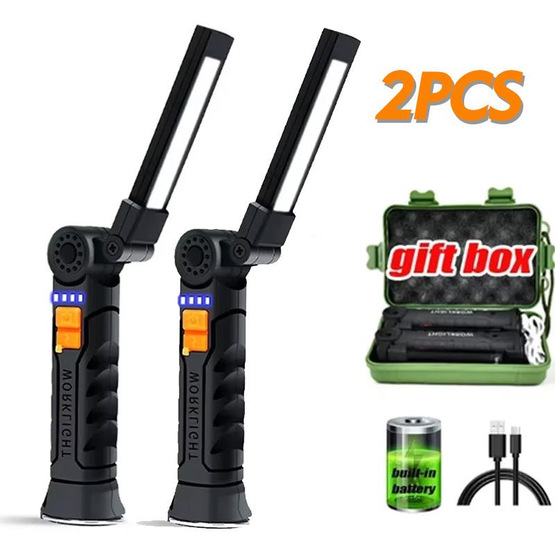G51 USB Rechargeable COB LED Flashlight 2PCS Work Light Magnetic Torch Portable Hanging Lamp with Built-in Battery Camping Torch