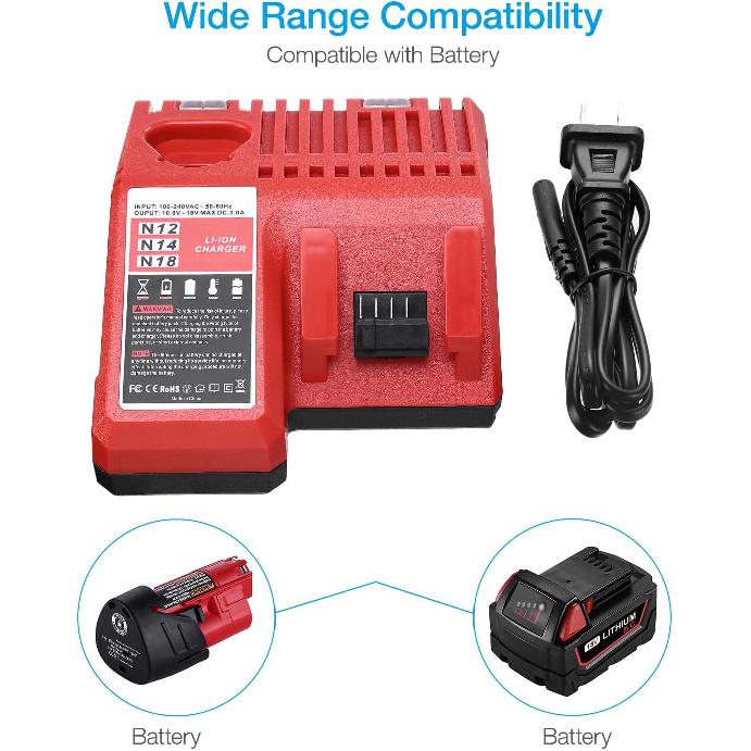 Powerextra 18V Replacement Rapid Charger for Milwaukee M12 & for M18, Compatible with