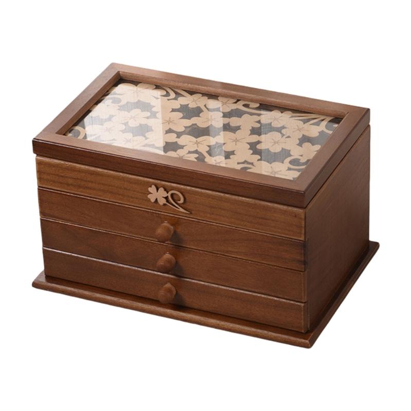 

Elegant Wood Jewelry Organizers with Three Pull Out Drawers Large Capacity for Rings and Trinkets Home Organization 1